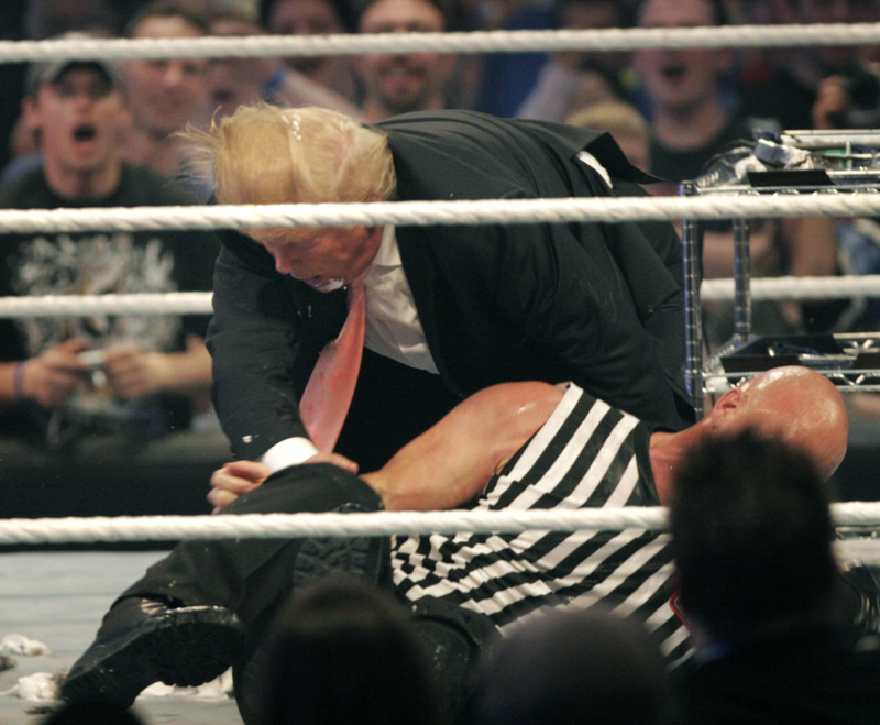 Steve “Stone Cold” Austin vs. Donald Trump | Getty Images Photo by Bill Pugliano
