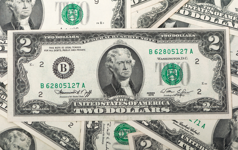 Five Two Dollar Bills | Andrey Lobachev/Shutterstock