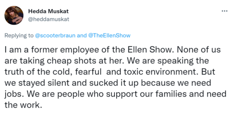 Hedda Muskat: ‘Ellen’s apology is 16 years too late’ | Twitter/@heddamuskat