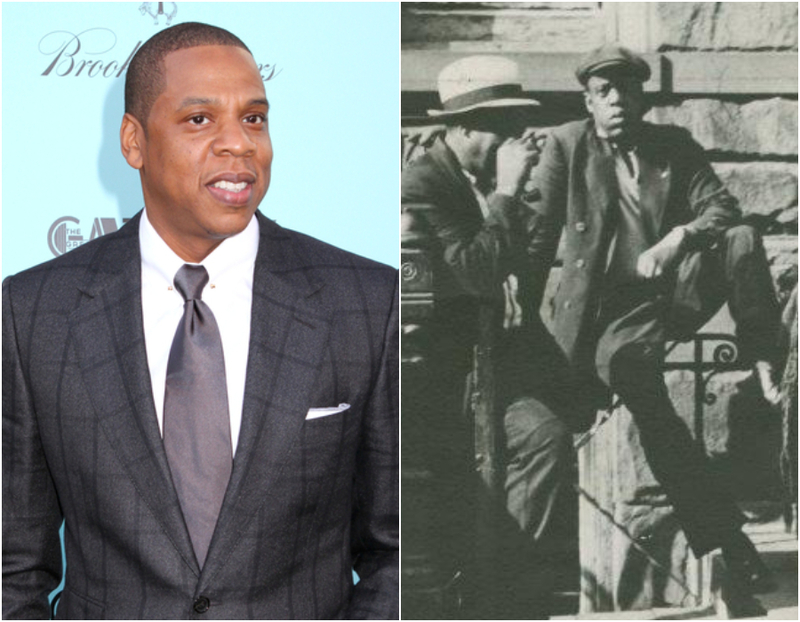 Harlem Jay-Z y un doppelgänger desconocido | Shutterstock & Facebook/@SchomburgCenter