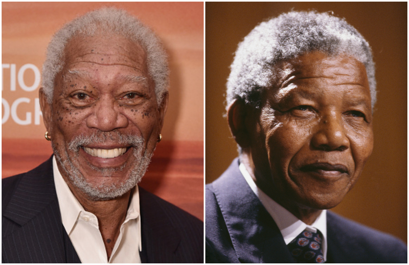 Morgan Freeman y Nelson Mandela | Getty Images Photo by Bryan Bedder/National Geographic & Georges De Keerle